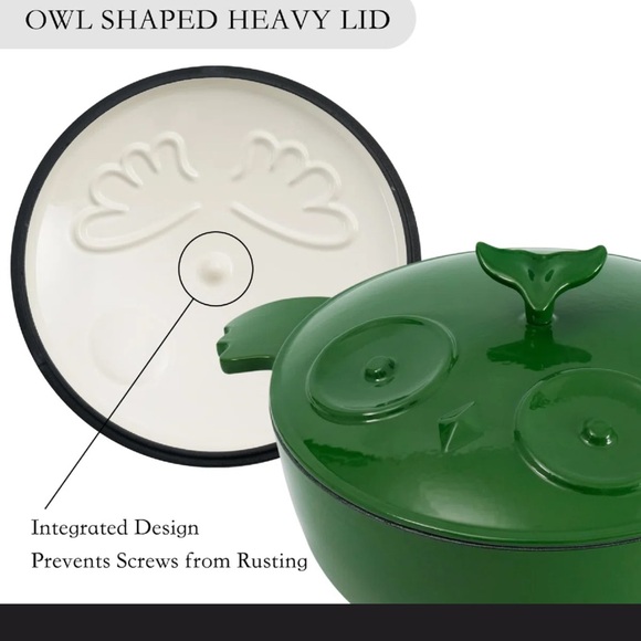 Owl Lovers!!!Beautiful Green Owl Cast Iron 5 qt Dutch Oven - Picture 4 of 5
